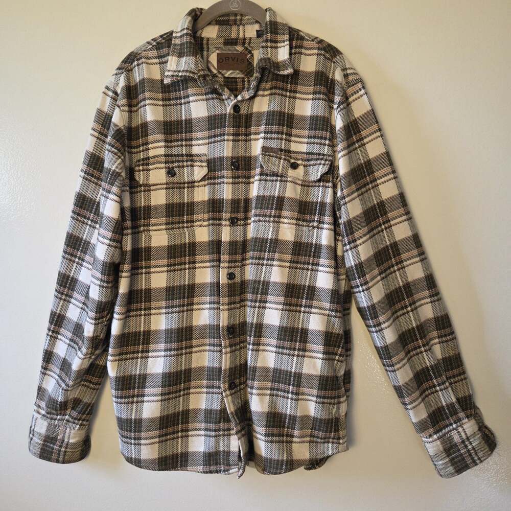 Orvis Shirt Jacket Mens Medium Plaid Big Bear Heavy Flannel Pockets Shacket